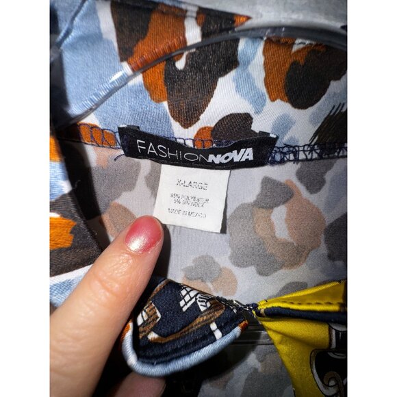 Fashion Nova XL Chain & Leopard Print Bodysuit With Keyhole Detail Stretch Top - Picture 4 of 5